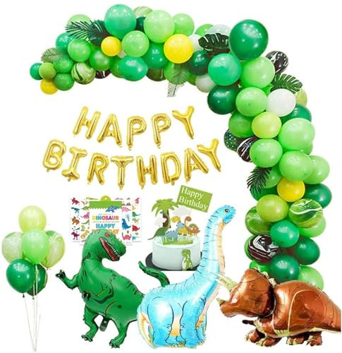 Dinosaur Birthday Decorations - 214 Pcs Banner, Garland & Arch Kit, Dino Party Supplies, Balloons
