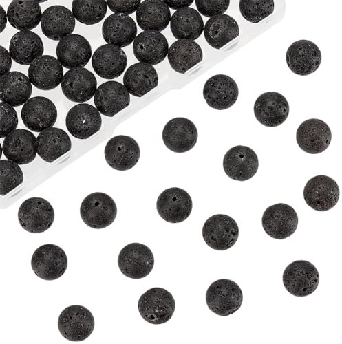 nbeads 1 Box Ca. 60 Stück 12mm Natürliche Lava Perlen Stränge, Black Rock Edelstein Runde Lose Perlen Energie Stein Heilkraft Für Schmuck Armband Halskette Machen