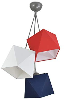 FKL DESIGN Home Deco Hängelampe Kinderlampe für Kinderzimmer schöne Hängeleuchte Metall verschiedene Varianten 299-H3 (Rot-Weiß-Dunkelblau)