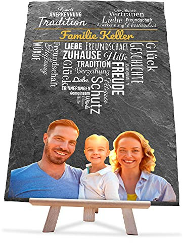 wandmotiv24 individuelle Schiefertafel als Geschenk für Familie, Größe 20 x 30 cm, Familien-Foto, Herz aus Wörtern, Geburtstag, personalisierte Geschenke, Mama, Papa, Family, Geschenkidee, Deko M0456