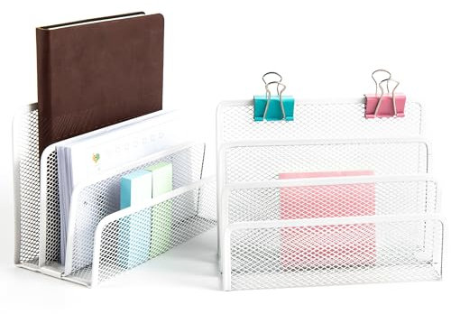 VANRA Briefbox Briefablage Metall Schreibtischorganizer mit 3 Briefablage für Schulbürobedarf, 2 Stück,Weiß