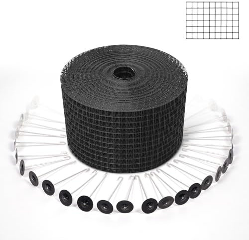 Flybold Treillis métallique 15,2 cm x 30,5 m pour panneaux solaires de toit – Kit de rouleau de fil métallique soudé et galvanisé avec revêtement en PVC – 80 clips de fixation pour empêcher les