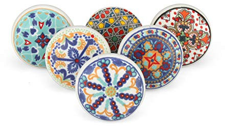 Rasiya Art Assorted Drawer Knobs - Multicolor Decorative Floral Mandala Dresser Pull Handle Kitchen Cabinet Knobs Interior Decor - Set of 6