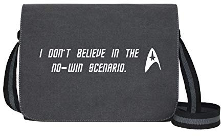 I Don't Believe in The no-Win Scenario - Umhängetasche Messenger Bag für Geeks und Nerds mit 5 Fächern - 15.6 Zoll, Schwarz Anthrazit