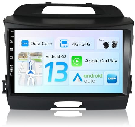 JOYX Android 12 Autoradio Compatibile Kia Sportage (2010-2015) - [4G+64G] - [Built-in DSP/Carplay/Android Auto] - LED Camera Canbus GRATUITI - BT5.0 DAB Volante 4G WiFi 360-Camera - 9 Pollici 2 Din