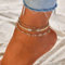Ushiny Vintage Layered Fußkettchen Strass Fußkettchen Fishbone Fußkettchen Perlen Fußkette Schmuck für Frauen und Mädchen (3 Stück) (Gold)