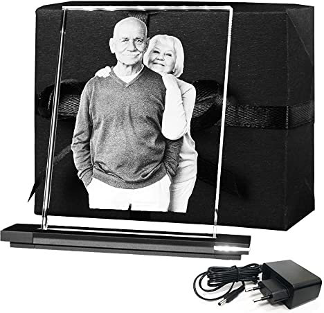 LOOXIS Photo en Verre Avec Socle Lumineux - Votre Propre Image Gravée au Laser Dans du Véritable Verre Viamant - Cadeau Personnalisé (L Portrait)