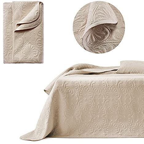 ROOM99 Leila Elegante Tagesdecke in Beige 200 x 220 cm Vielseitige Wohndecke als Bettüberwurf oder Sofaüberwurf Überwurfdecke für Bett und Sofa Steppdecke Stil Ideal als Bedspread