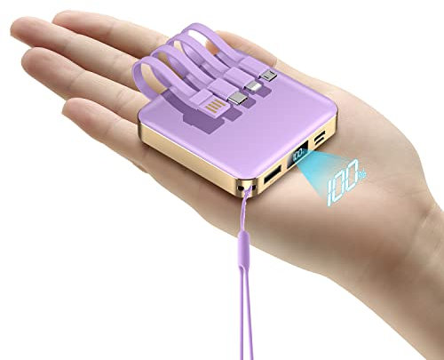 ummz Portable Charger 12000mAh with Built-in Cables,22.5W Fast Charging Power Bank,USB C Input/Output,Smart LED Display,Compact External Battery for iPhone 15,Samsung Galaxy,iPad,Tablets