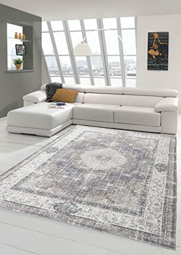 Teppich-Traum Klassischer Teppich mit Blumen Ornamenten & Pflanzen Verzierungen in grau Creme beige blau Größe 240 x 340 cm