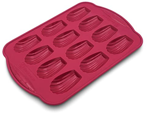Backhaus Madeleineform - Antihaft Silikon Backform für 12 Madeleine, Muffins oder Cupcakes aus Platinum Silikon | Rot