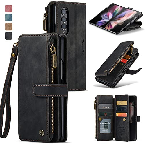 SeNool Coque Compatible avec Samsung Galaxy Z Fold 3 5G, Premium PU Portefeuille Étui Housse en Cuir [Fente pour Carte] [Stand Fonction], Étui à Rabat Magnétique pour Galaxy Z Fold 3 5G - Noir