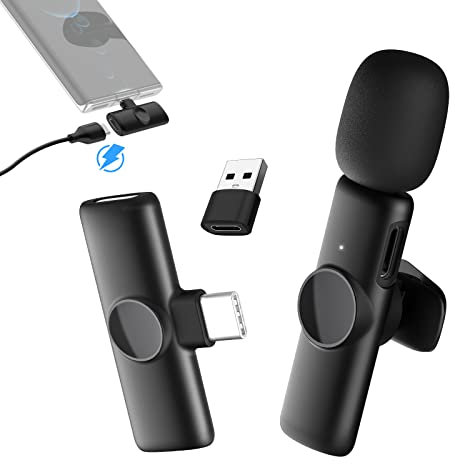 Microfono Lavalier Wireless, Gimpro MS1(C) 2.4GHz【Tipo C&USB】Microphone Lavalier Senza fili con Android PC Vlog Intervista dal vivo Tiktok Youtube Instagram, Microfono-Lavalier-Wireless-Smartphone-USB