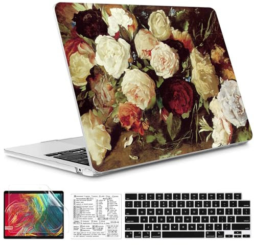 QCzyc Flower Compatible with MacBook Air 13.6 inch Case 2022-2024 Release A2681 M2 A3113 M3 Chip Plastic Laptop Shell w/Mac OS Keyboard Sticker & Keyboard Cover (Rose)