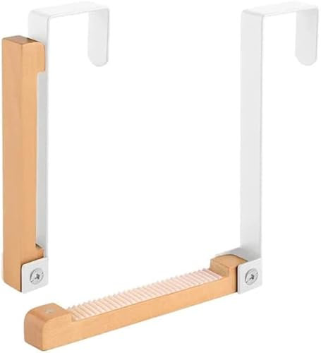 GINGER TECH Foldable Wood Over The Door Hooks, Sturdy Metal Over Door Wooden Hooks Organizer Rack, Space Saving Folding Door Hanger for Hanging Towels, Clothes Coats Caps & Purse (1Pc White)