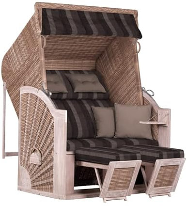 Yoursol by Devries Strandkorb Pure Classic XL Sun 402, PE, grau-anthrazit gestreift, Breite 130 cm, Pinienholz
