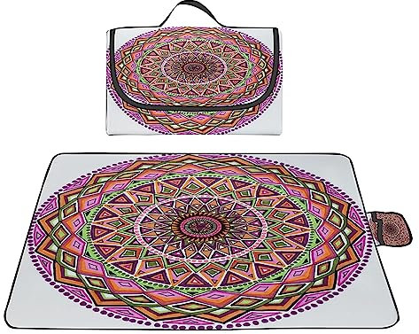 TengYuer Picknickdecke 180x200cm Stranddecke Wasserdicht Sandfrei Isoliert Faltbar Strandmatte mit Tragegriff Outdoor Campingdecke XXL für Camping Parks Strände Picknick Lila Mandala