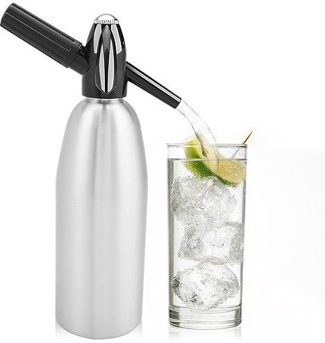 Soda Siphon 1L, Siphon für Soda aus Aluminium, 9,5×24,5×33,5 cm, Soda Maker mit Druckregler, Soda-Siphon-Kristall-Sprudelwassermaschine, für Hause Frisches Sodawasser, Cocktails, Hartes Selters