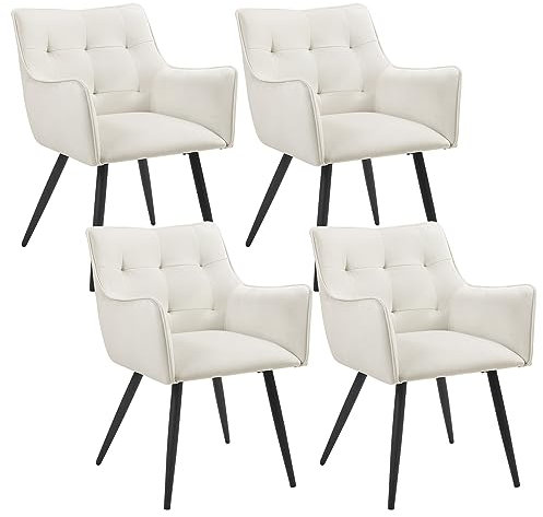 WOLTU Esszimmerstühle 4er-Set, Sessel, Küchenstuhl, Polsterstuhl, Stuhl mit Armlehnen Rückenlehne, Wohnzimmerstuhl mit Samtbezug, Metallbeine, für Esszimmer Küche, Cremeweiß, BH374cm-4
