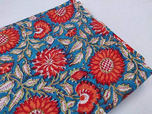 INDACORIFY Wunderschöne handblockbedruckte Stoffe, indischer handgefertigter Voile-Baumwollstoff, 91 cm, weiche Blume für Kurti-Kleid, Sarong, Stola, Kissenbezüge, Arbeitsmaterial verwenden (Design-3)