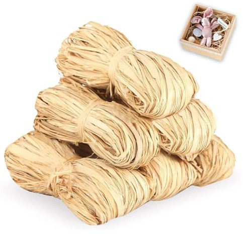 6 Piezas Rafia Natural Cuerda de Rafia Marrón Claro Rafia Natural para Manualidades Natural Rafia para Envolver Regalos Paquetes de Rafia, para Decoración de Regalo Tejer Manualidades Ramos (6x50g)
