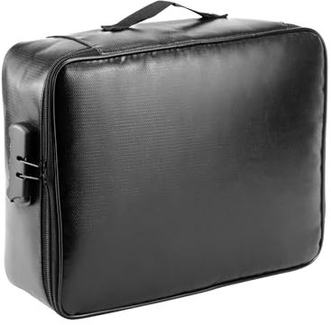 QWORK® Borsa portadocumenti ignifuga, organizer per documenti importanti, scatola portadocumenti con serratura, impermeabile, per documenti di valore, nera