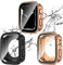 Kawoco 2 fundas impermeables para Apple Watch Serie 9/8/7 de 45 mm con protector de pantalla de vidrio templado, 360° para PC 2 en 1, carcasa delantera y trasera para iWatch de 45 mm, color negro/oro