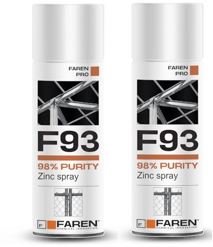 FAREN F93 Zinco Spray Purezza 98%, Zincante A Freddo, Anticorrosivo, Antiruggine,dona una tinta Chiaro brillante, particolarmente adatto per il Ritocco di Parti Saldate e Ossidate, 400ml (2)