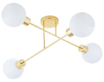 KAR LIGHTING Deckenleuchte 4-flammig aus Metall in Gold mit weißen Details | E27 Fassung | LED geeignet | Deckenlampe für Wohnzimmer, Flur, Schlafzimmer, Küche oder Büro