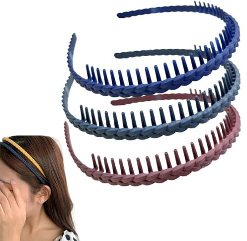 scicent Headband 3 Stück Haarband Kunststoff Stirnband Zickzack Haarschmuck Elastisches Haarreifen Männer Rutschfestes Stirnband mit Anti-rutsch Zähne für Outdoor Sports Yoga - 23308
