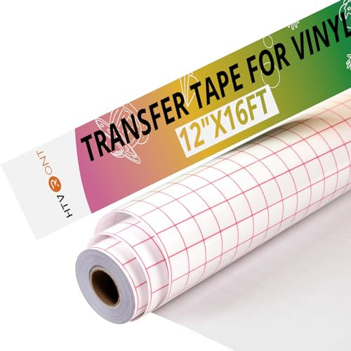 HTVRONT Transfer Tape for Vinyl - 12 x 16 FT (30.5 x 488CM) w/Red Alignment Grid Transfer Tape, Medium Tack Clear Transfer Paper for Permanent Vinyl and Self Adhesive for Signs Stickers, Decals
