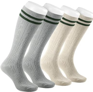 AVAYUU 2 Paar Herren Trachtensocken Lange Kniebundstrümpfe Gestreifte Trachtenstrümpfe Baumwoll Zopf Kniebund Socken Landhausstil Meliert Kniestrümpfe Komfortbund & ohne Naht Gr. 40-46 Zweifarbig A