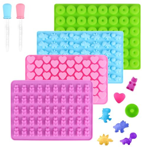4PCS Mini Silikonform Bonbonform, Süßigkeiten-Silikonformen, Silikon Schokoladenform, Gummibärchen Form, SüßIgkeiten Backform, Silikonform Herz mit 2 Pipetten, für Süßigkeiten, Gelee, Schokolade
