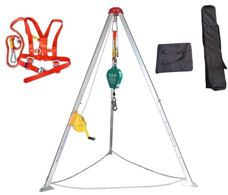 Aluminium Rescue Tripod, Confined Space Kit with 1800ibs Winches and Fall arresters, Multifunctional Drain Wellhead Tunnels 1.34-2.14ft Adjustable Tripod