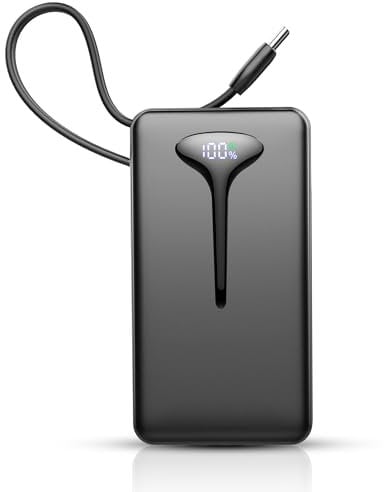 Power Bank Fast Charging, 22.5W Portable Charger 10000mAh, Small Battery Pack USB-C In & Out, Lightweight Powerbank with Built in Cable for iPhone 16/15/14/13/12, Samsung Galaxy, Xiaomi, Android etc