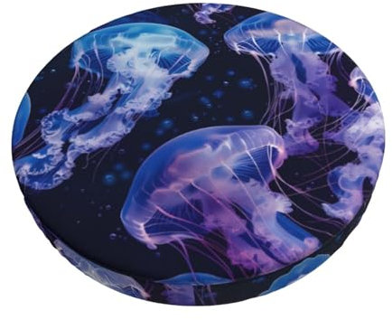 Samt Hockerbezug Rund, 3-Schichten Bezug für Barhocker Rund mit Dünner Polsterung, Luminous Jellyfish Bezug für Hocker Antifouling Hussen für Stühle für Bar Zuhause Büro