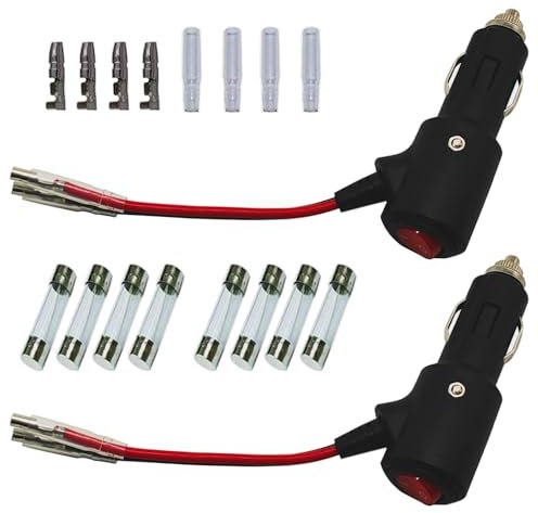 GTIWUNG 2 Stück KFZ Auto Zigarettenanzünder Stecker 14AWG 12cm Verlängerungskabel mit Ein/Aus Schalter, Eingebaute 15A Sicherung, 12V-24V KFZ Zigarettenanzünder Steckdose Netzstecker Adapter