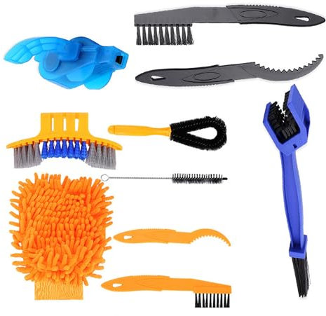 Fahrrad reinigungsset, 10-teiliges Fahrrad Reinigungsbürste, Fahrrad Reinigungsbürsten Set, Bike Reinigungsbürste Tool geeignet für Mountainbikes Straßen Stadt Hybrid- BMX- und Klapprad