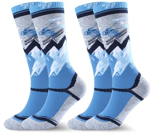 West Biking Kids Ski Socks - 2 Pairs Thick Merino Wool Thermal Socks, Multicolour for Cold Weather Skiing and Hiking, Ages 6-15