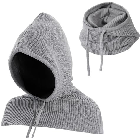 TAGVO 2-in-1 Sturmhaube mit Kapuzenschal, Winddichte Strickmütze, Weicher Winter-Strickschal mit Mütze, Einteiliges Hut- und Nackenwärmer-Set, für Herren und Damen
