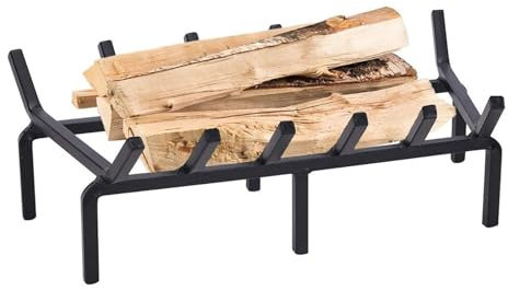 61 cm Kaminrost Kaminholzregal Halter für Holzofen Schwarz Schmiedeeisen Feuerrost mit Anzündwerkzeugen