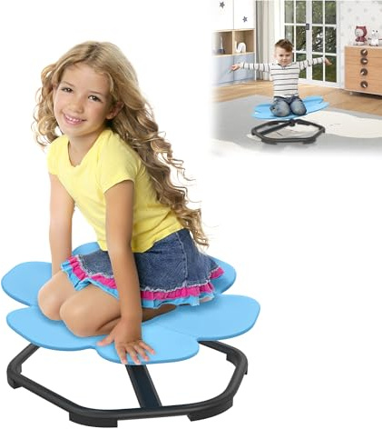 YRHome Karussell Autismus Kinder Drehstuhl Sensorischer Drehstuhl Autismus-Sensorikspielzeug 360°-Drehsitz Balance Schaukel Balance Stuhl für Physische Koordination & Gleichgewicht Blau