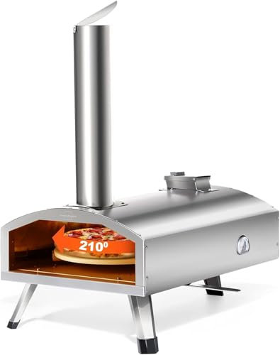 Horno de pizza portátil de madera de 12 pulgadas, estufa de pizza de pellets de acero inoxidable con piedra giratoria para cocinar al aire libre, patio trasero y camping