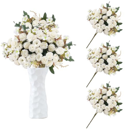 astylishome Faux Flowers White Artificial Daisy Flowers Outdoor Decoration UV Resistant Fake Flowers Faux Plastic Greenery Shrub Plant Indoor Outside Garden Home Porch Wedding Party Decor 3116