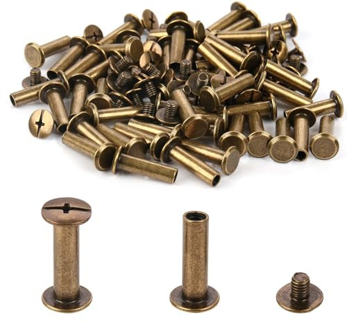 Chicago-Bindeschrauben - 5mm x 20mm Bindeposten - 9.5mm Phillips-Mutter - Chicago-Schrauben-Bindepostenset für DIY-Lederdekorationen, Scrapbooking, Fotoalben, Buchbinderei (Bronze, 50 Stück)