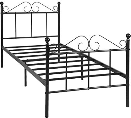 FurnitureR 3ft Single Bed, Metal Platform Bed Frame Solid Bedstead Base High Headboard and Footboard,28cm Height Underbed Storage Space, Fits for Teens/Adults/Boys/Girls/Tiwn,Black