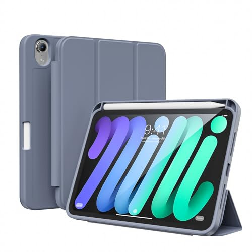 ZKTUYU Hülle für iPad mini (A17 Pro, 2024 Modell, 7. Generation) / Mini 6 (2021 Modell, 6. Generation) mit Stifthalter, Dünne Tablet Schutzhülle mit Weicher TPU Rückseite, Lila