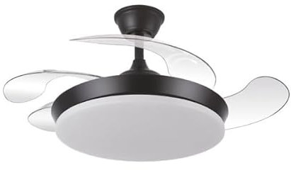 ABRILA-Ventilador DC Tridente 59W Negro| 4 Aspas Desplegables | Luz LED Regulable | Control Remoto + Temporizador