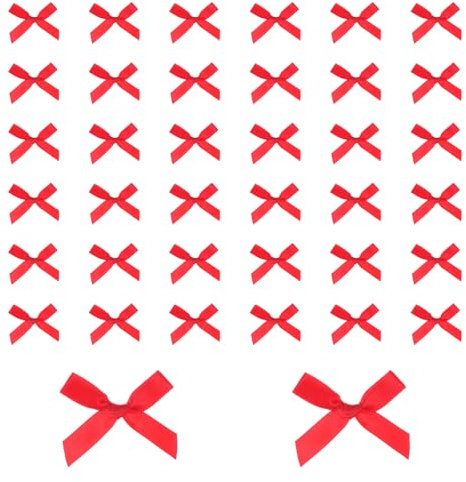 Mini Satinband Schleifen, 50 Stück Ribbon Geschenkschleife Satinband Rot Schleife 4x5 cm Kleine Schleifen Hohe Qualität DIY Schleifen für DIY Basteln, Geschenk, Nähen, Hochzeit Deko, Halloween