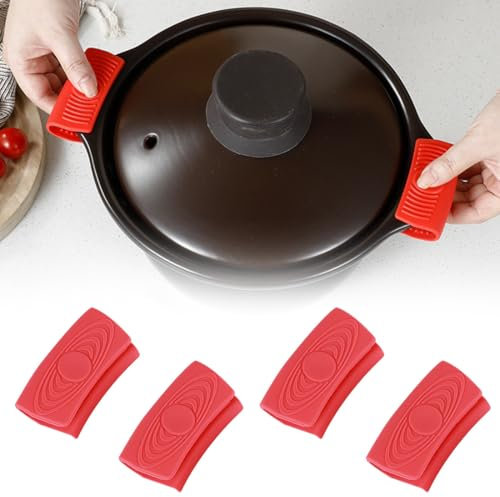 Support de Pot en Silicone, 4 Pièces Supports De Poignée De Casserole, Poignée de Pot Isolée Thermiquement, Poignée en Silicone pour Cocotte, Poignée isolée antidérapante